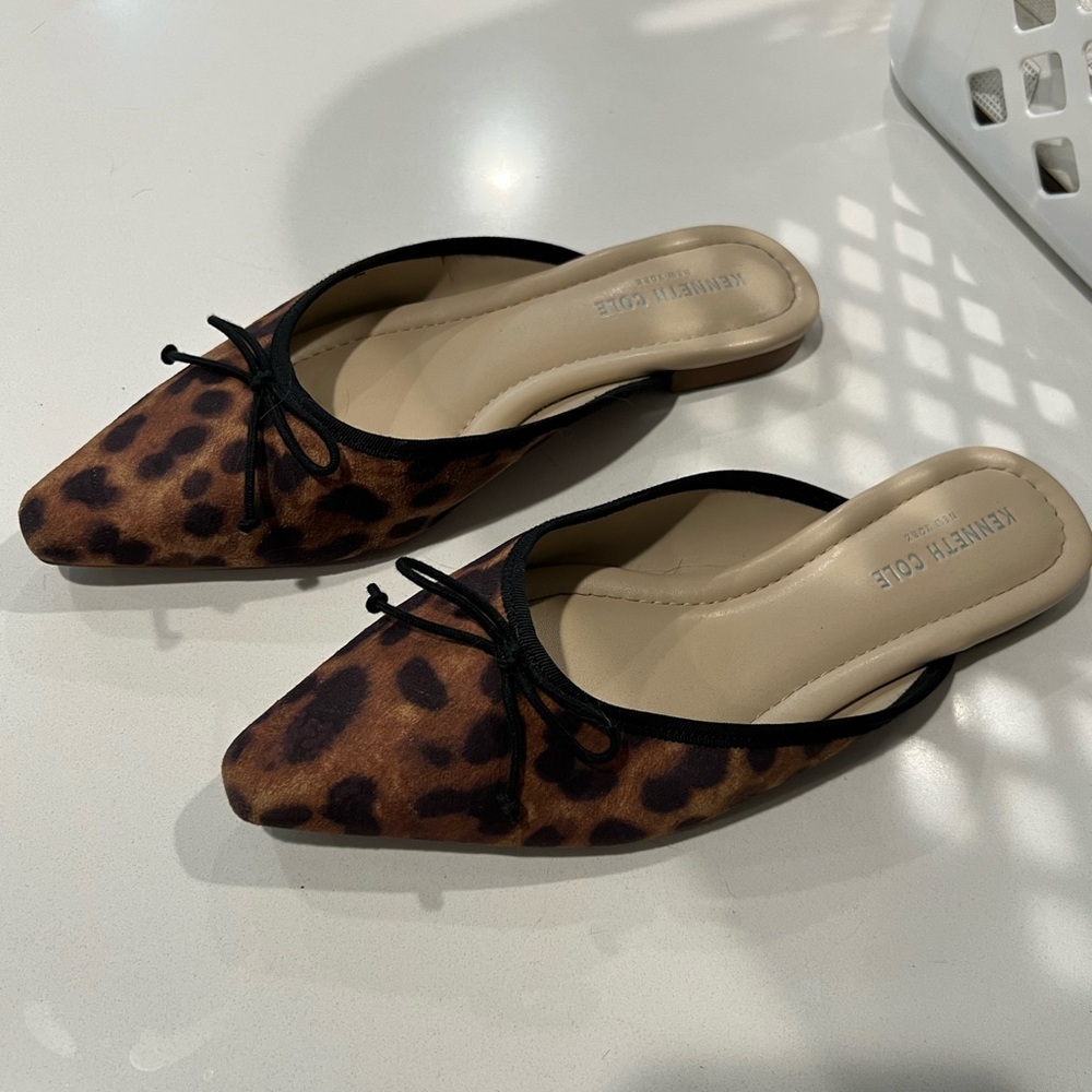 Kenneth Cole New York Leopard Print Mules with Black Bow
